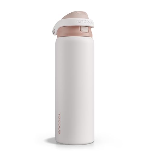Image of ENCOOL Leakproof Insulated Water Bottle with Straw Dual-Sip Water Bottle Bag-Safe Design for Work, Commute & Gym - Keeps Drinks Cold All Day, 32 oz, Coffee White