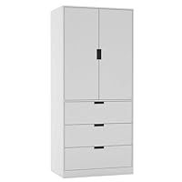URBNLIVING Modern 2 Door Wardrobe with 3 Drawers & Hanging Rail, Stylish Freestanding Storage, Spacious Interior, Durable Chipboard Build, Easy to Assemble Bedroom Furniture