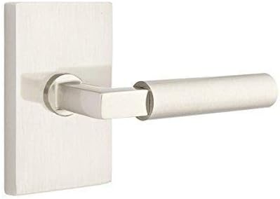 Emtek Privacy Set, Modern Rectangle Rosette, Hercules Lever, Left Hand, Flat Black