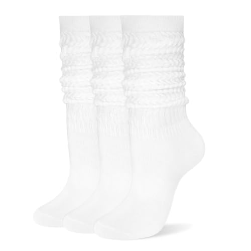 Image of Womens Scrunch Long Socks Thin Cotton Slouchy Tube Slouch Socks 3 Pairs