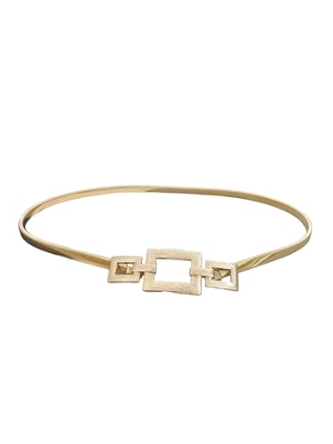 GORGLITTER Women's Square Ring Linked Buckle Concho Belt Metallic Dress Belts Elegant Body Chains