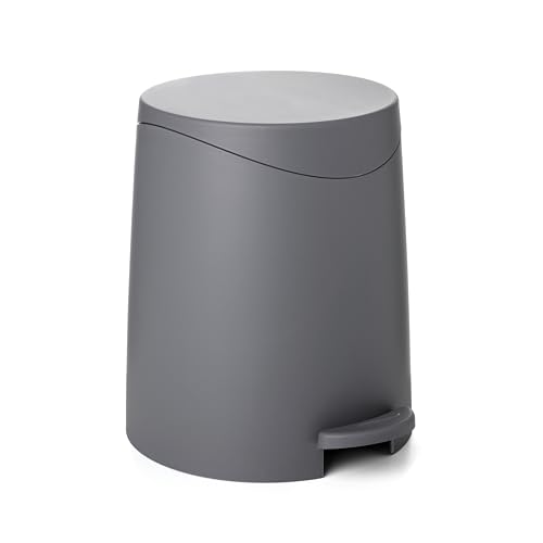 Image of Superio MIni Trash Can with Lid 3 Liter Grey, Plastic Mini Waste Bin 0.75 Gallon, Modern Flat Lid Step Trash Can with Foot Pedal, Bathroom, Bedroom, Office, Under Desk, Soft Close