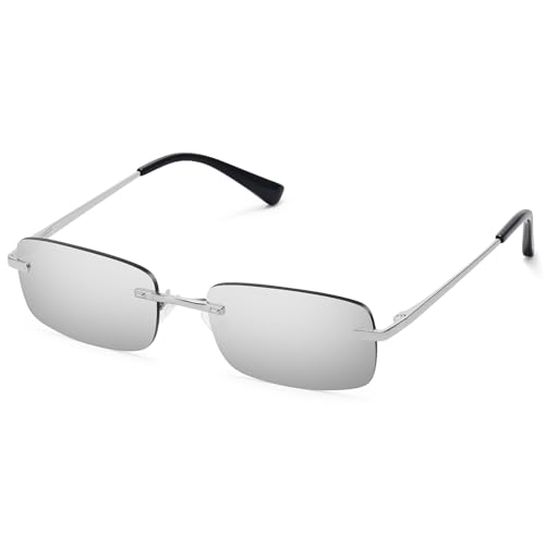 Image of Retro Frameless Rectangle Sunglasses Womens Trendy Narrow Small Frame Spring Hinge UV Protection FZN905