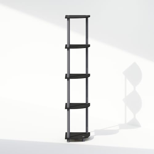 Image of Furinno Turn-N-Tube Storage Shelves, 5-Tier Book Shelf, Corner Shelf, Toolless Open Shelves, for Organization and Storage, Living Room, Home Office, Hallway, Bedroom, Black