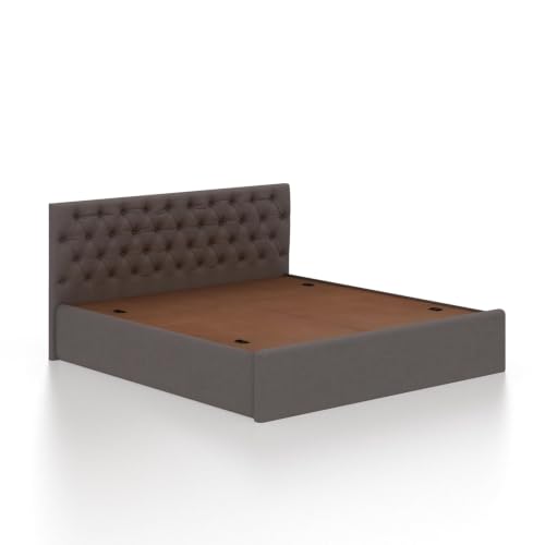 Image of Ganpati Arts Solid Sheesham Wood Upholstered Queen Size Bed with Box Storage and Tufted Headboard | Durable Wooden Double Bed Cot Palang for Bedroom, Hotels and Home Furniture (Grey-1 Year Warranty)