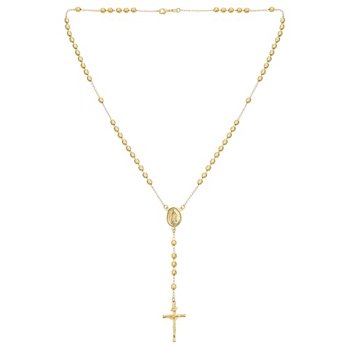Bling Jewelry Catholic Christian Prayer Rosario Ball Beads Crucifix Cross Catholic Jesus Virgin Mother Mary Rosary Beads Necklace For Women Teen 18K Gold Plated Brass2