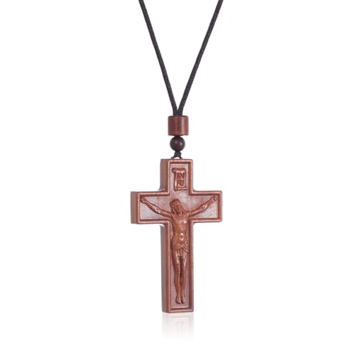 KOMI Jesus Christ Necklace for Men Women Natural Wood Crucifix Cross Pendant Catholic Jewelry Religious Gifts2