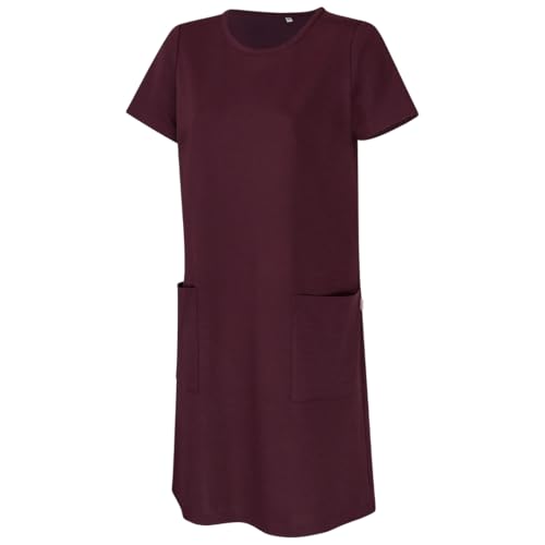 Clinotest Damen Premium PoloKleid Lässiges Kurzarm TunikaKleid mit Taschen Leicht und Bequem für den Alltag (DE/NL/SE/PL Alphanumerisch M Regular Regular Bordeaux)