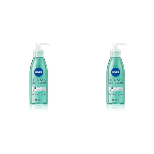 NIVEA Derma Skin Clear Gel nettoyant visage (1 x 150 ml), Soin nettoyant formulé pour les peaux à imperfections, Gel visage à l'acide salicylique & niacinamide (Lot de 2)