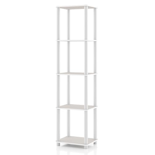 Homes: Inside + Out Apexa Modern 5-Tier Narrow Shelving Units, Collectibles Display Shelves, Easy Assembly Standing Shelf, Home Storage Organizer for Living Room, Bedroom, Office, Taupe Grey