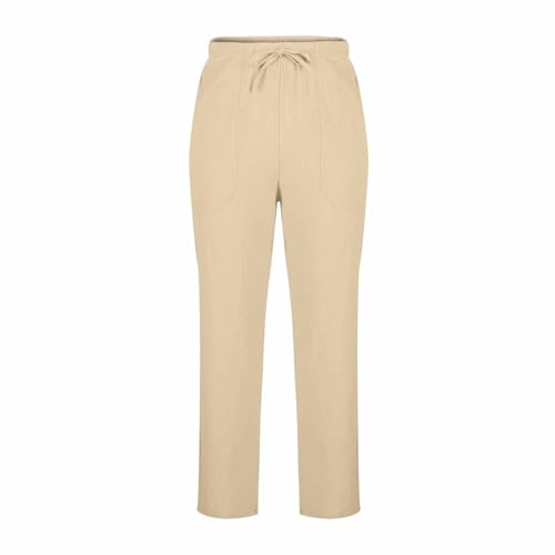 Mens Cotton Linen Pants Drawstring Elastic Waist Casual Yoga Pants Loose Fit Straight-Legs Summer Beach Long Trousers3