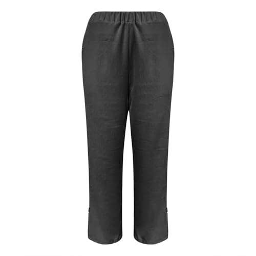 Women's Elastic Waisted Pull On Pants Cotton Linen Ankle Pant Lightweight Casual Straight Leg Trouser with Pocket3