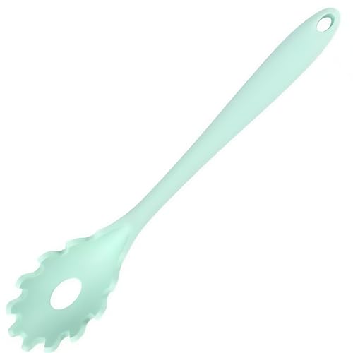 GUDGI Ensemble de cuillères à spaghetti avec dents en silicone antidérapantes, cuillère de 30,5 cm et pince de 24,9 cm, ustensiles de cuisine résistants à la chaleur avec trous de rangement, passe au