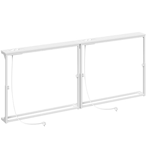 HOOBRO Mesa de Consola de Entrada Estrecha de 15 cm de Ancho, Juego de 2, Altura Ajustable (63,5-83,5 cm), con Estación de Carga, Mesa de Entrada, para detrás del Sofá, Pasillo, Blanco EWW95CXGP201