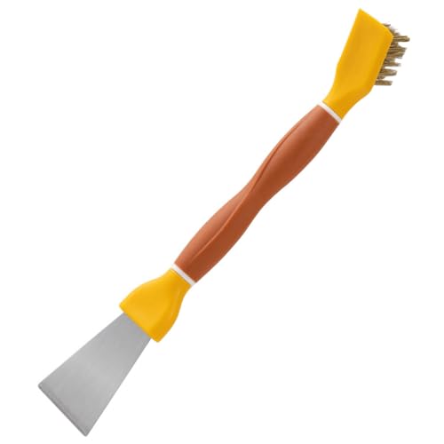 Mobestech Cepillo de Limpieza Doble Cabezal Multifuncional, Espátula de Acero Inoxidable Grueso, Raspador para Estufa y Refrigerador, Herramienta Práctica para Cocina, Color Amarillo,