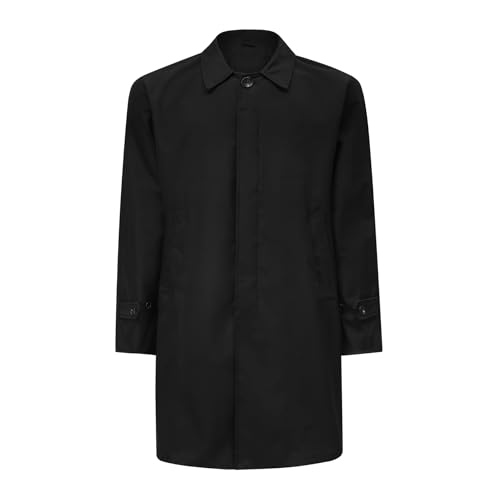 Allthemen Trench Coat Homme Longue Classique Manteau Simple Boutonnage Décontracté Parka Coupe-vent Automne Noir 4XL