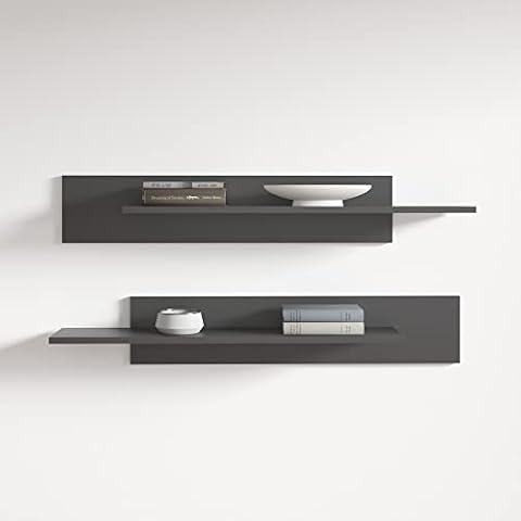 Meble Furniture Fly Type-MX Floating Shelves - Rectangular Shape Modern Wall Mounted 02 Book Storage Shelves - Durable Wooden Fly Modular Cabinet with High Gloss Finish - Gray Cover