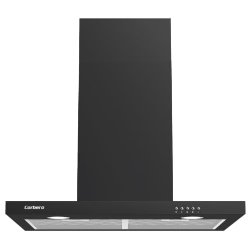 Corbero   Campana Extractora Horizontal 70 cm | VOSTOK760B | 647,7 m3/h | 71db| 168W | 3 Velocidades | Control por pulsador | 2 Filtros de Aluminio + Filtro de Carbón | Negro