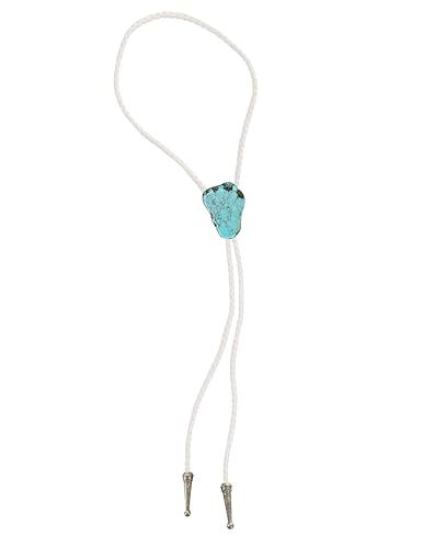 Image of Daisy Del Sol Bolo Tie Turquoise Stone Braided Vegan Faux Leather Silver Tips Handmade Necklace Adjustable Boho Western Jewelry