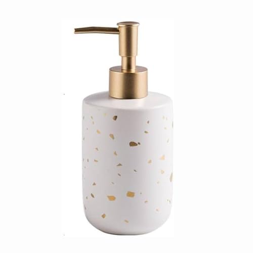 dispensador jabon Dispensador de jabón Moderno, cerámica Dorada con Efecto mármol, Bomba de Espuma nórdica, Botella rellenable for Cocina y baño, 355 ml Ducha(Weiß)
