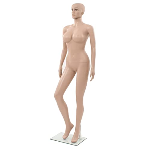 vidaXL Mannequin Femme Sexy avec Base en Verre Beige 180 cm Mannequin Vitrines