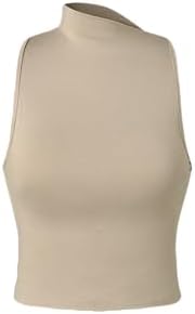 CIDER Tank Crop Top Asymmetrical Neck Sleeveless Ribbed Fitted Kn...