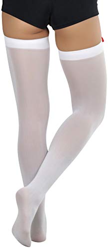 Image of ToBeInStyle Women's Opaque Long Thigh High Stockings w /Decorative Front Satin Bow