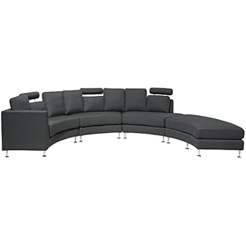 Beliani Sofa Halbkreis Polsterbezug grau verstellbare Kopfstützen Cover