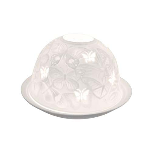 Nordic Lights Butterfly Porcelain Tealight Holder Dome | Candle Holder Projecting 3D Image Use With Scented Candle, LED Light | Living Room Decor Lights | Shade & Plate Set with Gift Box