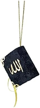 ihvan online Islamic Prayer Cylinder Gift Box with Elegant Velvet Covered Mini Quran & Prayer Beads Tesbih, Ramadan & Eid Gift, Black