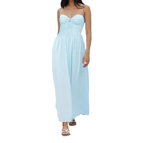 Women Elegant Floral Print Maxi with V-Neckline Spaghetti Straps Boho Beach Dress