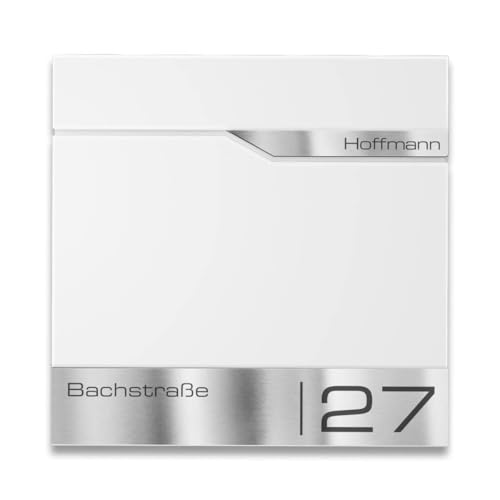 Metzler Briefkasten Verkehrsweiß RAL9016 mit Zeitungsfach, personalisiert...