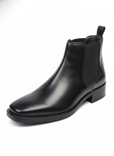 Image of Comforts Men's Classic Chelsea Boots, Leather, High Heel Ankle Boots with Elastic Side Panels