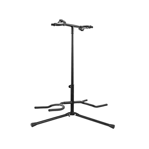 BoomTone DJ US1 Stand double Noir pour guitare, Hauteur réglable, tête et pieds pliables. Support pour Guitare Folk, Guitare électrique, Guitare classique et basse. Revêtement de protection Cover