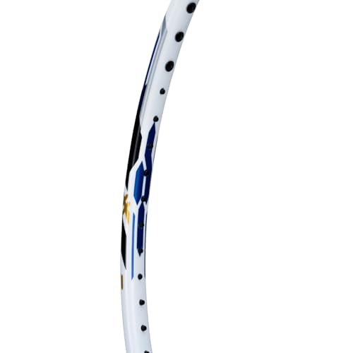 Image of Li-Ning Axforce Blast Strung Badminton Racquet for Professional Players|Powerful Smashes|Flexible Shaft|70-75 Grams|Maximum String Tension - 27lbs, White /Blue Sapphire