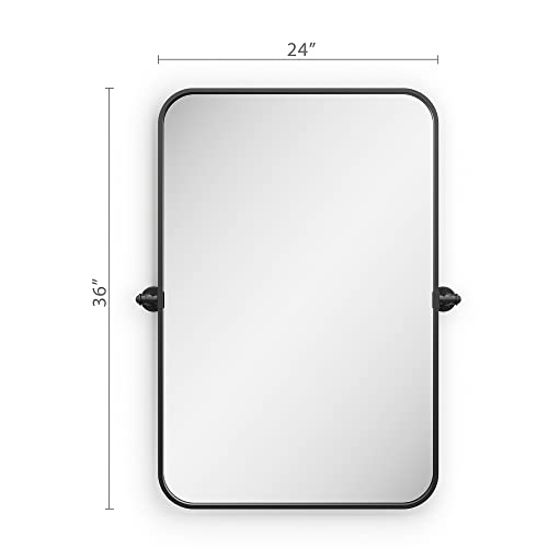 Barnyard Designs 24X36 Rectangle Adjustable Mirror, Metal Framed Mirror For Wall, Wall-Mounted Bathroom Mirrors, Vanity Mirror, Wall Mirrors Bedroom, Black #TOP3