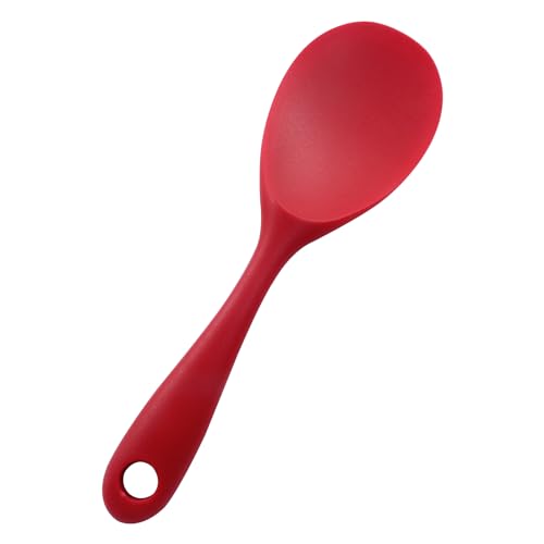 Coufce Red Silicone Rice Paddle Spoon Heat Resistant Rice Spoon Non Stick Rice Spatula Food Grade Kitchen Gadget Rice Scoop for Rice and Mashed Potato Dishwasher Safe