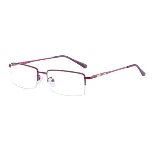 Image of Rectangle Men's Semi Rimless Metal Blue Light Blocking Glasses | Non prescription Anti Bluelight Business Half Rimless Clear Lens Wire Frame Glasses,Computer,Touch Screen,Fashion