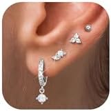 Florideco Gold Earrings for Women Trendy Flat Back Earrings Hypoallergenic 14K Gold Plated Earring Stacks for Helix Cartilage Piercing Jewelry Cz Opal Butterfly Flatback Earring