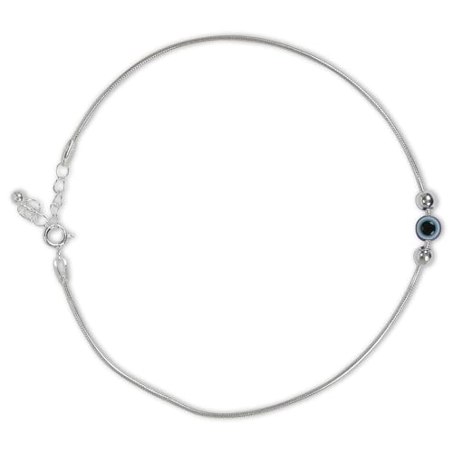 NEMICHAND JEWELS Pure 925 Silver Evil Eye Ball Anklets Payal for Women, Women's Anklet (1PC) (10 inch + extention)