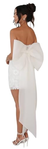 Short Wedding Dresses for Bride Beach Satin Long Sleeve Strapless Off Shoulder Mini Tight Bridal Dress for Bride