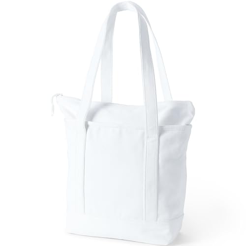Image of Lands' End Zip Top Long Handle Canvas Tote Bag