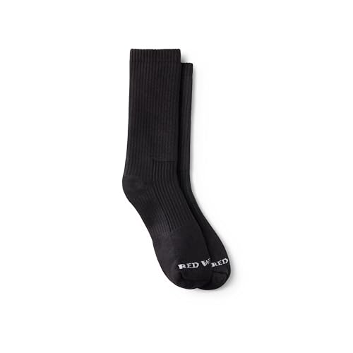 Red Wing Shoes Everyday Work Medium Weight Crew Socks, Stretchable Cotton/Nylon/Polyester Blend, Black, 9-12 (1 pair)