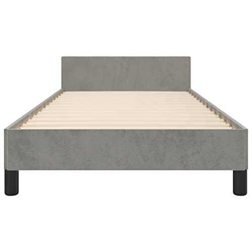 Inlife Bed Frame With Headboard Light Gray 39.4"X74.8" Twin Velvet #TOP4
