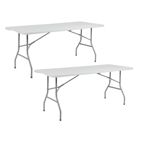THINIA HOME Pack 2 Mesas Plegables Portátiles Rectangulares de 180 cm Mesa Multiusos: Camping, Eventos en Espacios Exteriores o Interiores | Mesa Resina y Patas Acero | 4-6 Personas