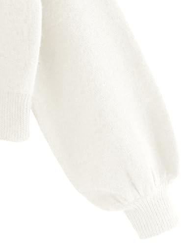 Image of ZAFUL Women's Cropped Sweater V-Neck Long Sleeve Pullover Jumper Knit Top | Crop Length, Ribbed Knit, Double V design, White sweater, Raglan sleeves, lantern sleeve, Fall & Winter, Loose fit, Oversized
