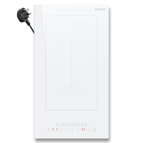 Jessier Plug in Induction Hob 2 Ring, 30cm Electric Hob Portable with Flexible Zone for BBQ, 2800W 13Amp Built-in Induction Cooker with 9 Power Levels,Timer,Child-safety Lock,220~240V, White