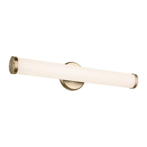Image of Kichler Rosh 24.25 inch LED Bathroom Vanity Light Fixture with White Glass in Champagne Bronze, Modern Minimalist Bath Bar for Mirror, Dimmable (24.25 inch W x 5 inch H), 55188CPZLED