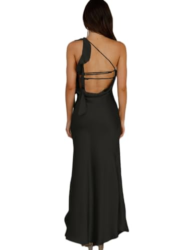 Summer Satin One Shoulder Backless Ruffle Maxi Wedding Guest Dress Sexy Sleeveless Slit Midi Cocktail Dresses for Women 20252
