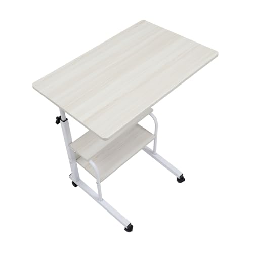DOITOOL 1pc Bedside Laptop Table with Wheels Portable Computer Desk for Bedroom Sofa Office Use Space-Saving Design with Additional Storage Shelves Upgraded Oak Frame